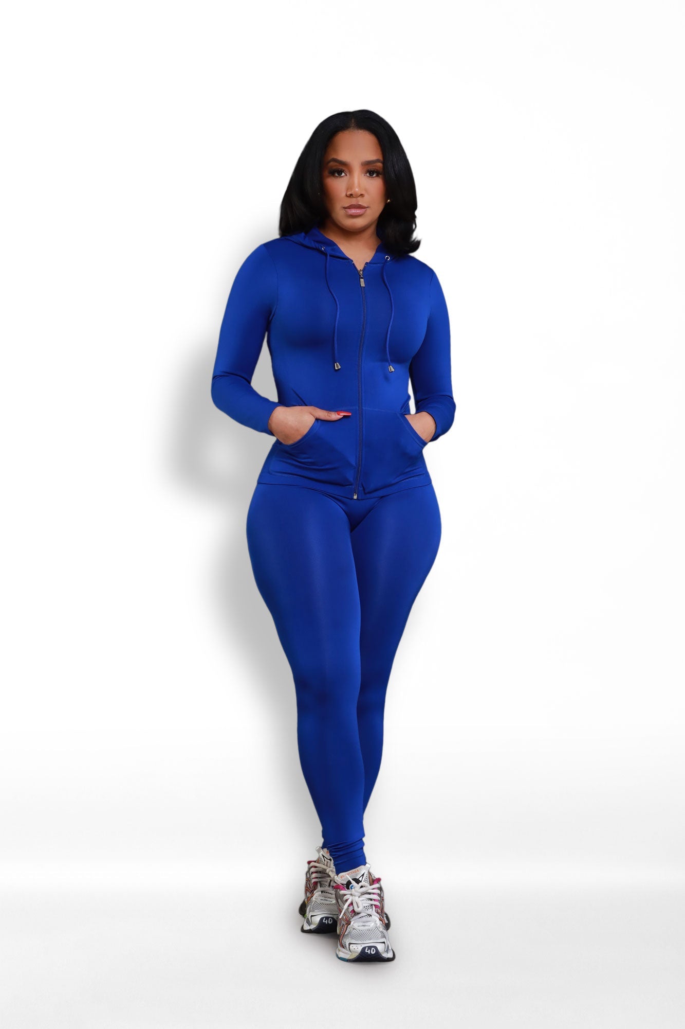 Just Vibing Seamless Zip Up Legging Set - Royal Blue