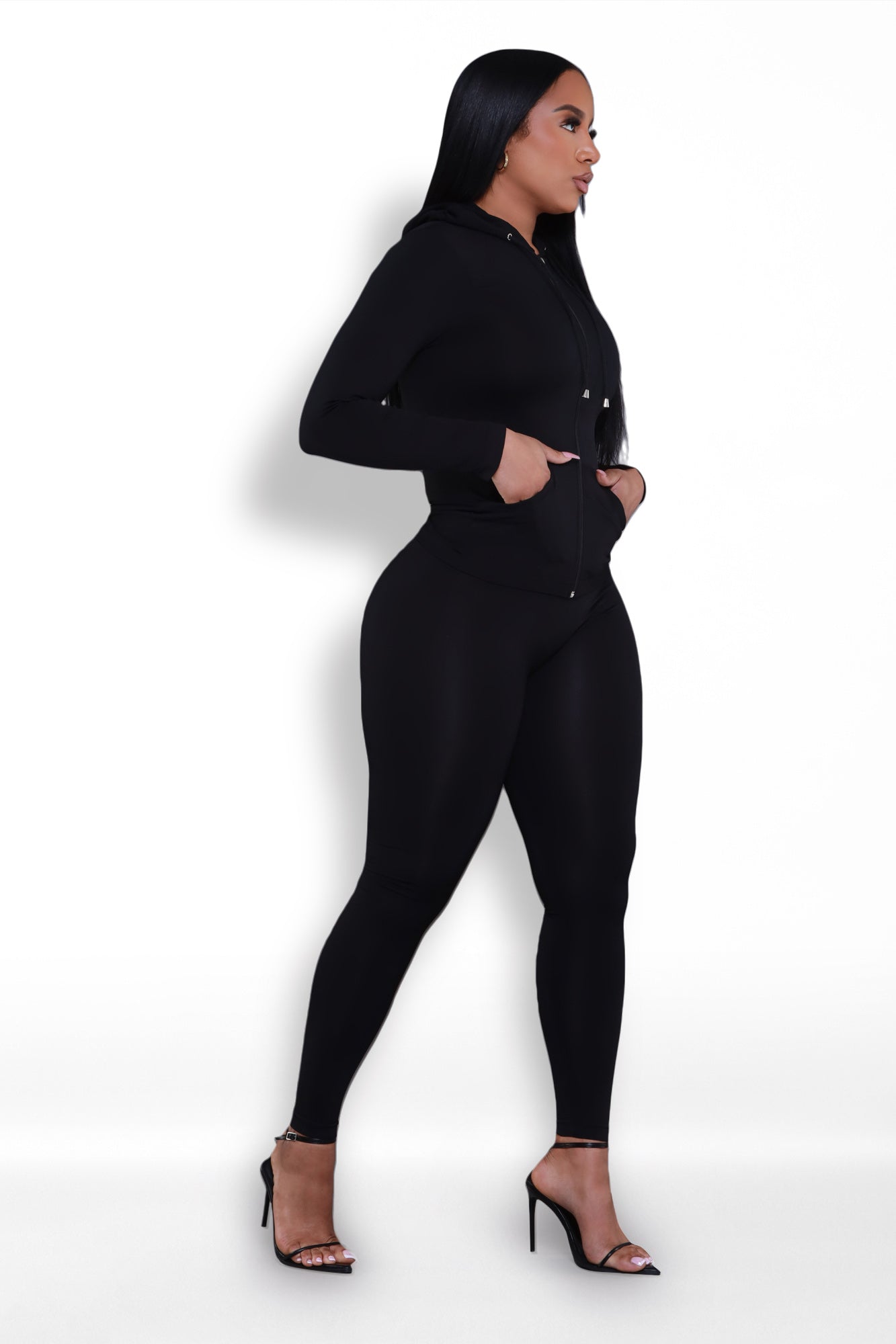 Just Vibing Seamless Zip Up Legging Set - Black