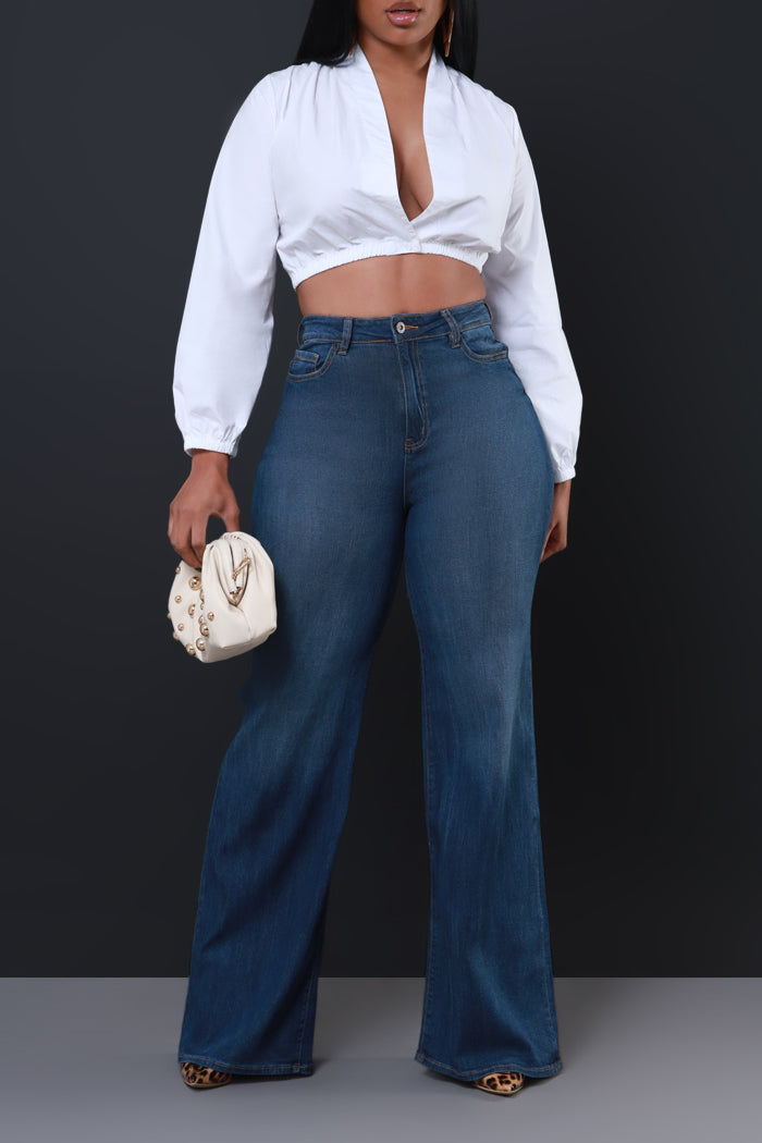 Next Move High Rise Wide Flare Jeans - Dark Wash