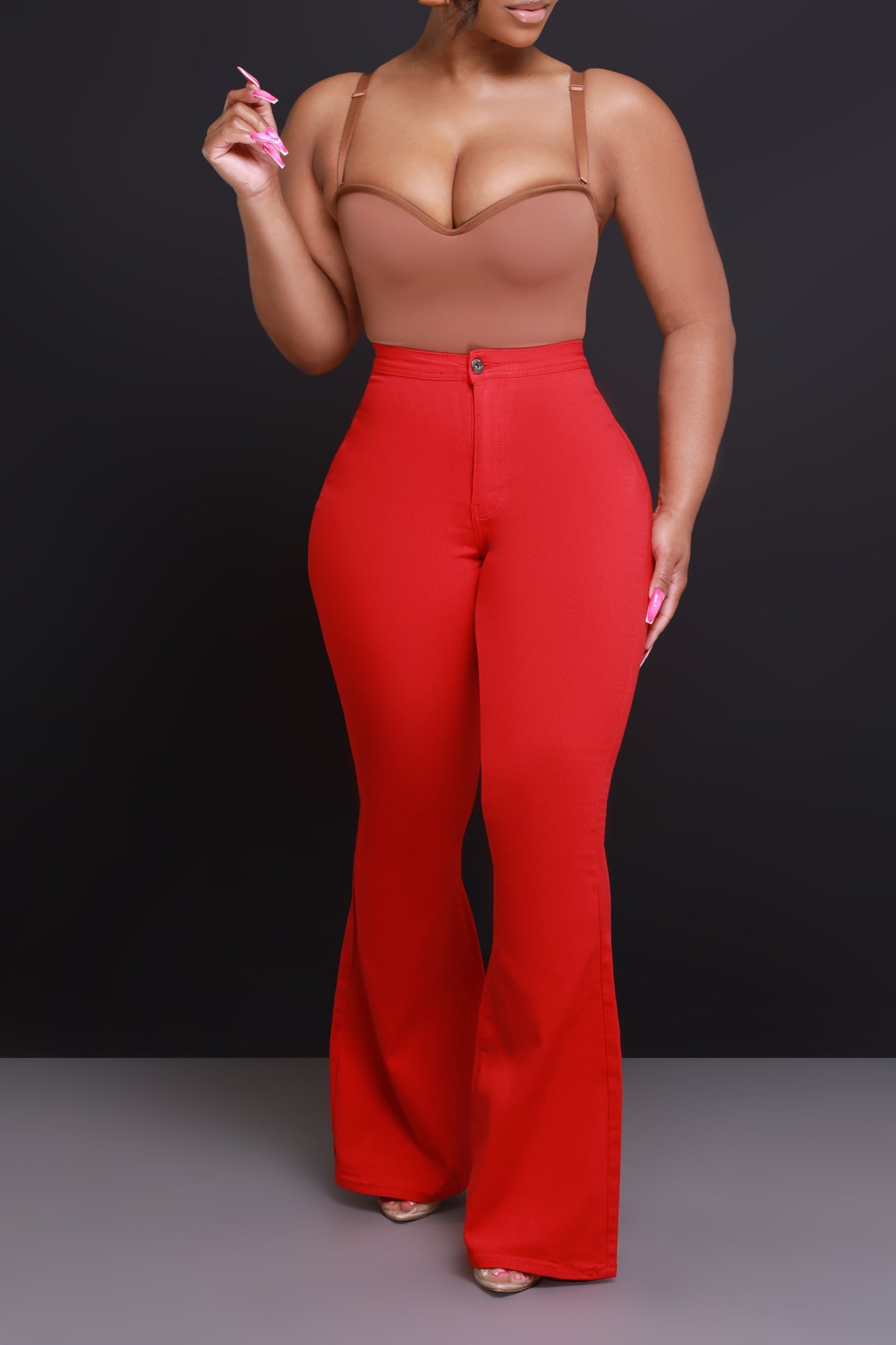 Fit & Flare Super Stretchy High Rise Jeans - Red