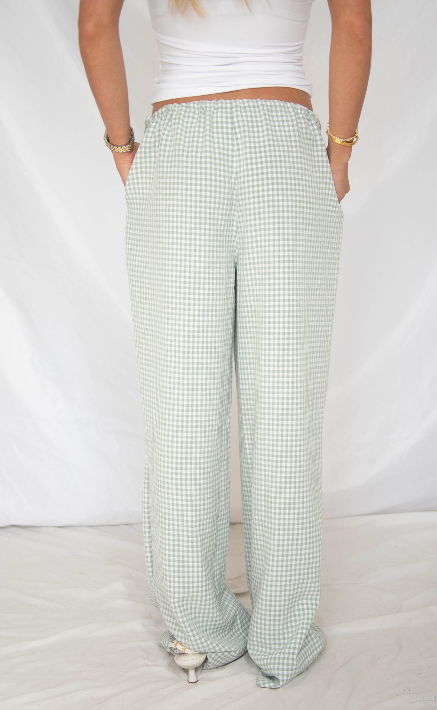 take it slow gingham pants - sage