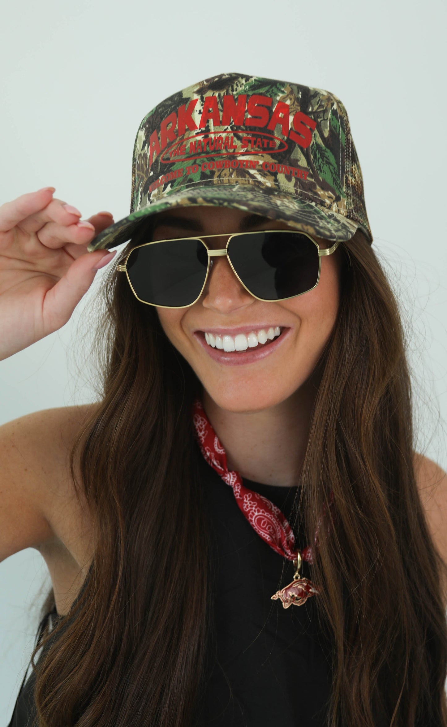 charlie southern: arkansas camo trucker hat - red