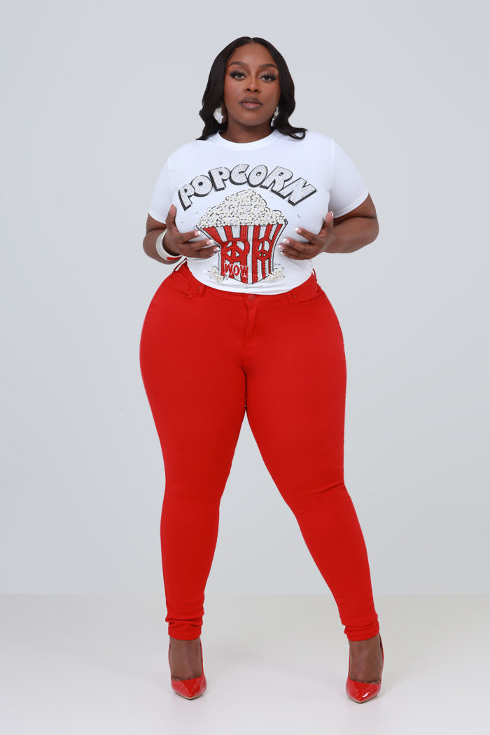 Movie Night Embellished Crewneck T-Shirt - White