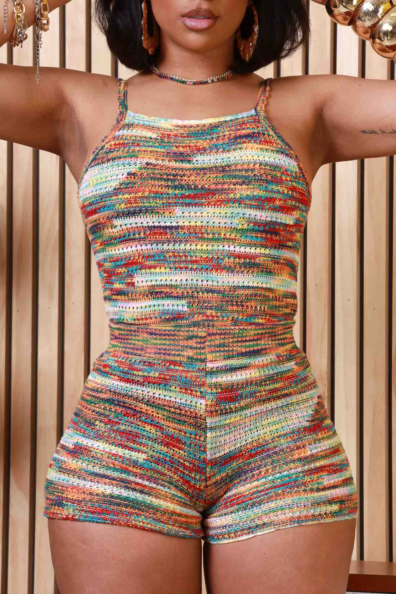 Line It Up Striped Knit Shorts Set - Multi