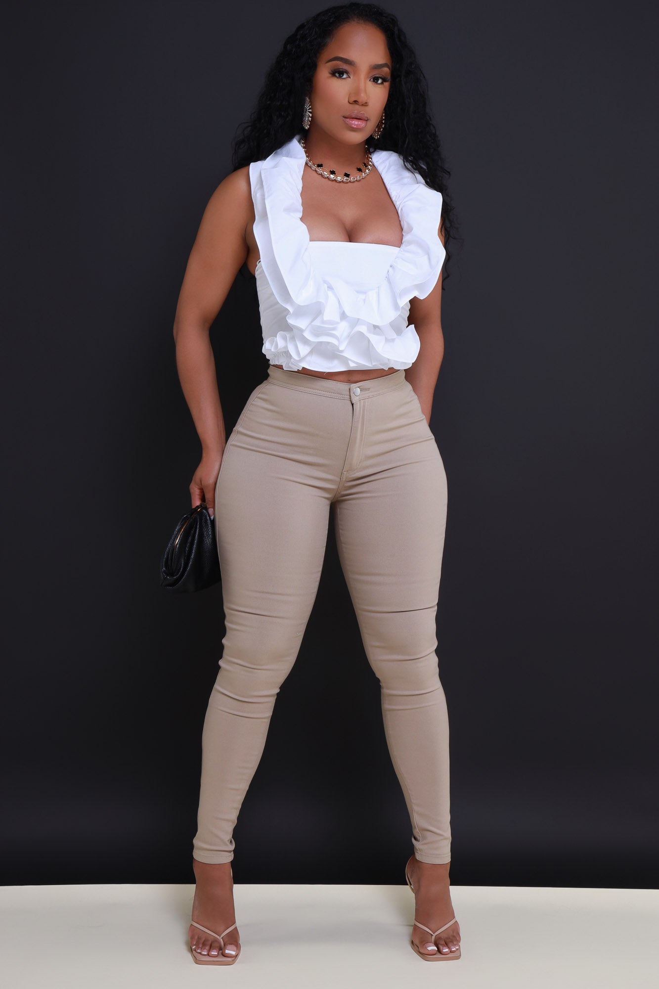 Super Swank High Waist Stretchy Jeans - Khaki Limited Color