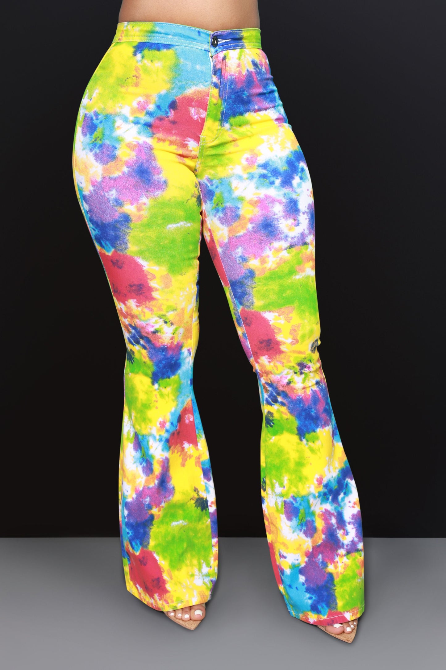 Emotion Tie Dye High Rise Flare Stretchy Jeans - Rainbow