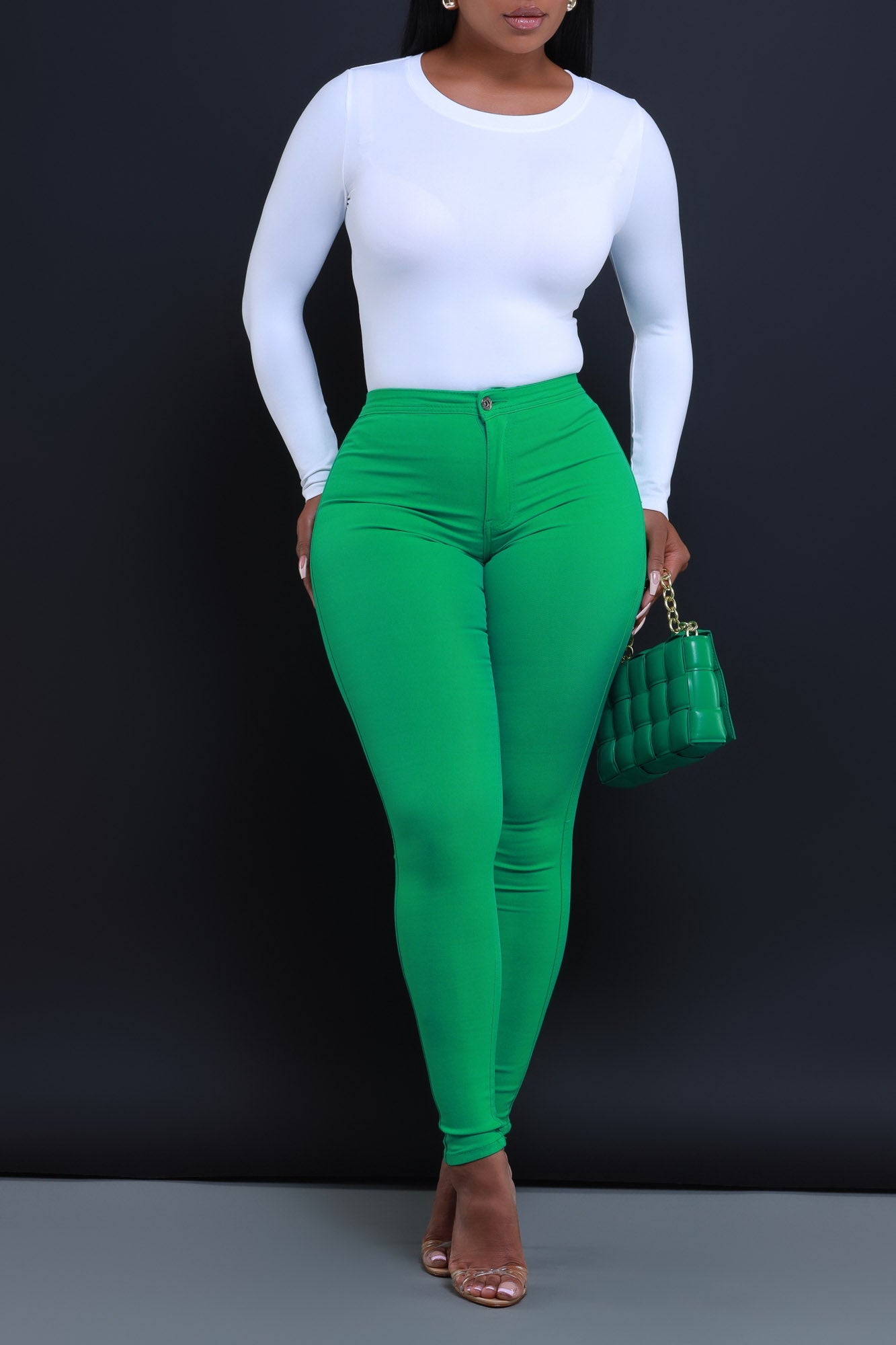 Super Swank High Waist Stretchy Jeans - Kelly Green Limited Color