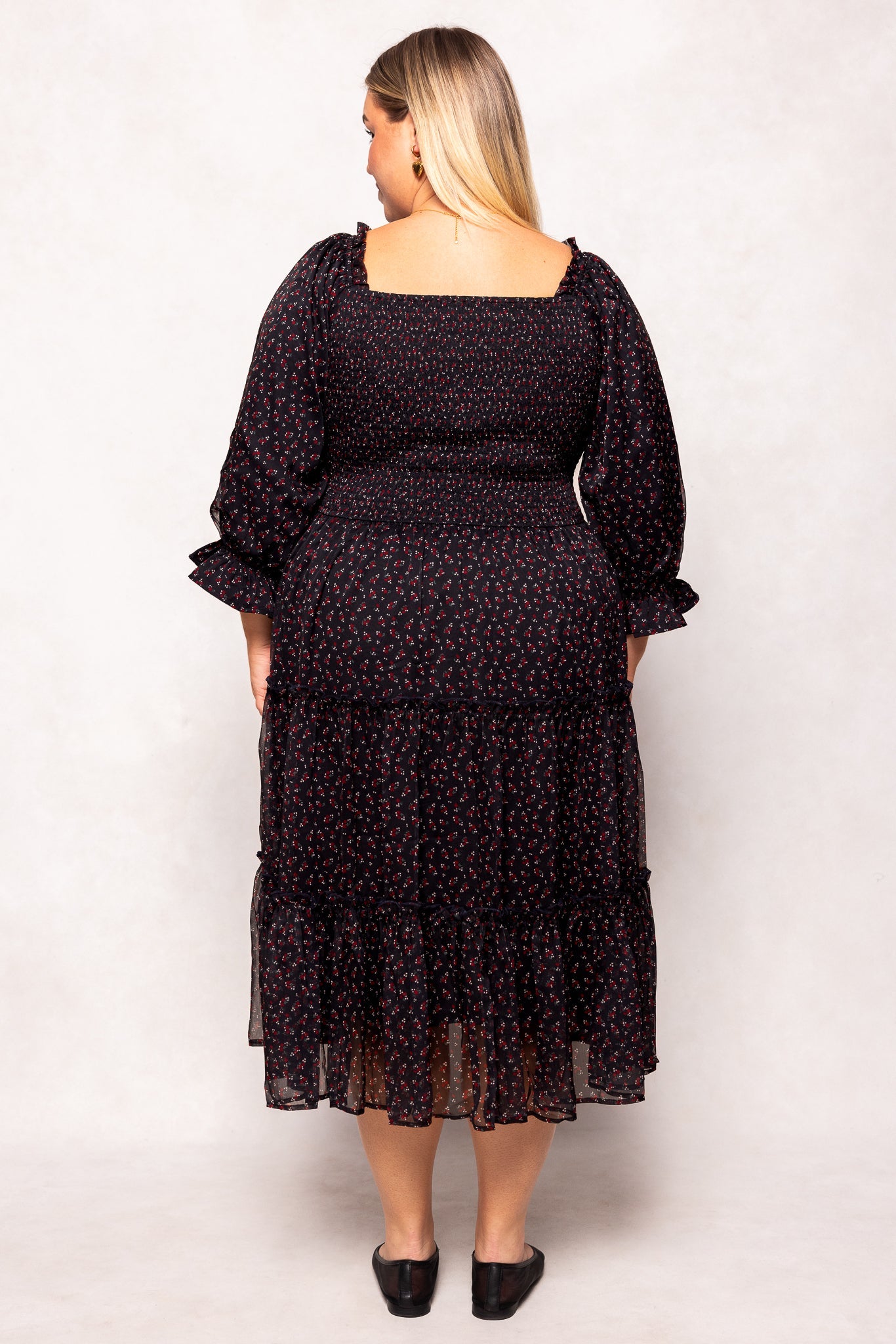 Madeline Dress in Black Ditsy Floral