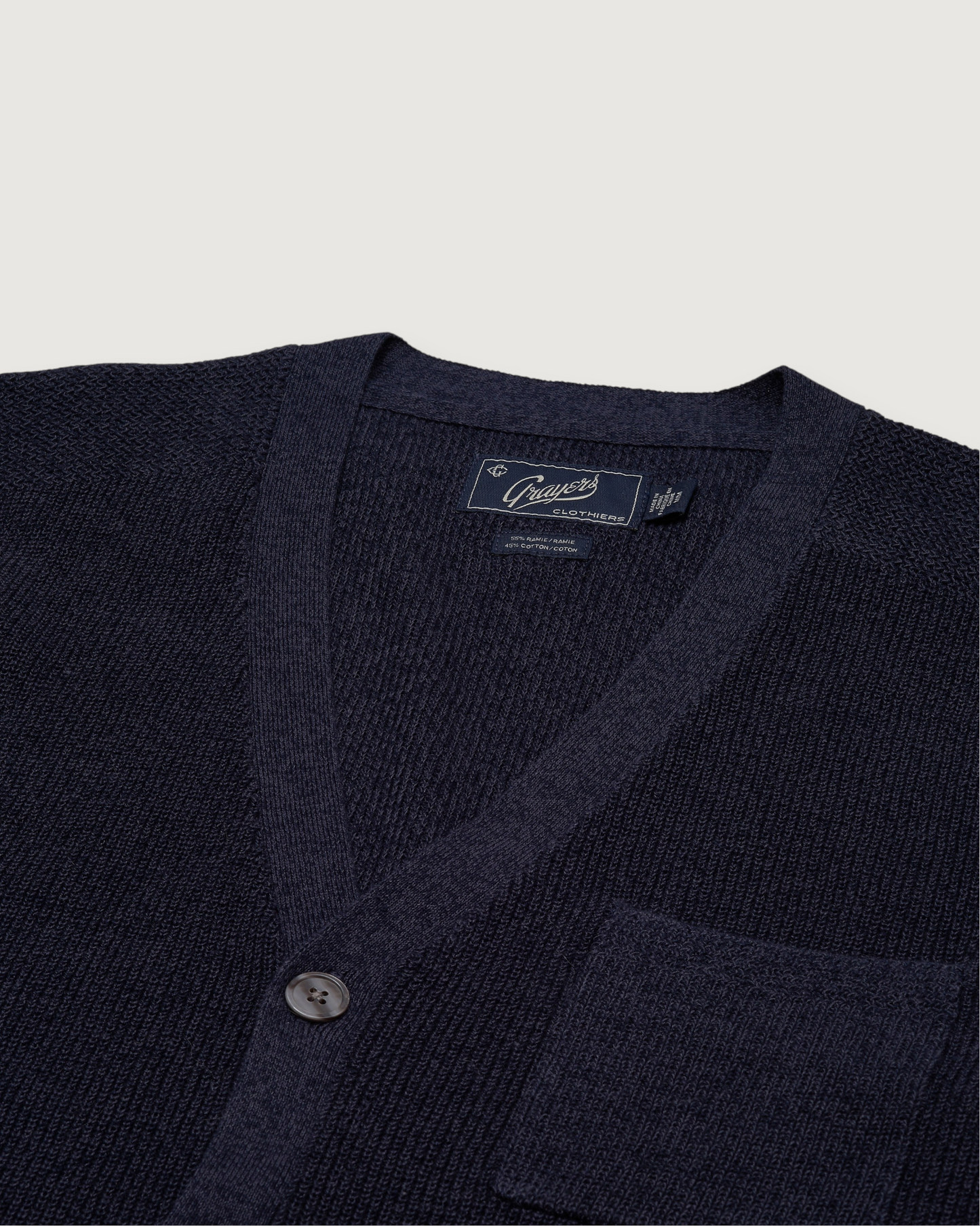 Ramie Cotton Cardigan Sweater - Navy