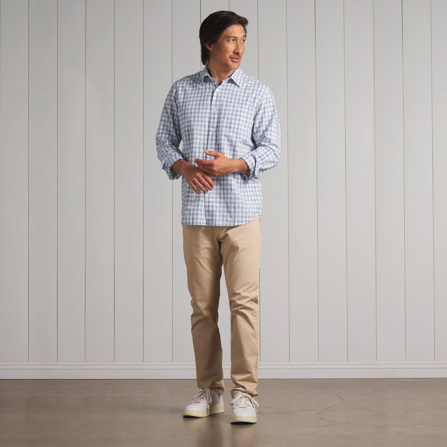 Space Dyed Gingham Shirt - Sky Blue