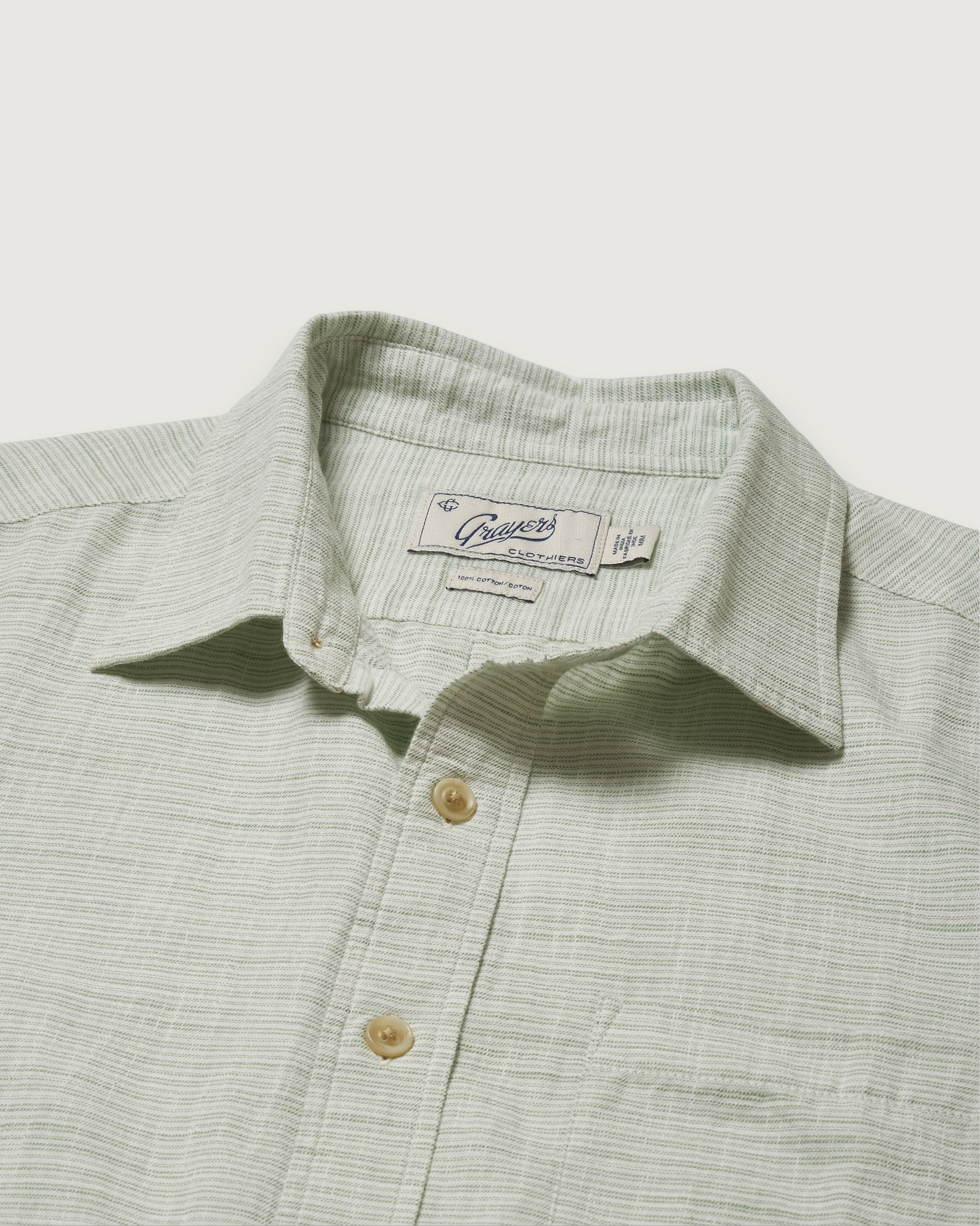 Light Weight Power Loom Short Sleeve Shirt - Green Stripe