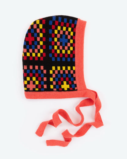 Miss PomPom Granny Squares Wool Bonnet Hat