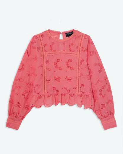 Lowie Pink Broderie Long Sleeve Blouse