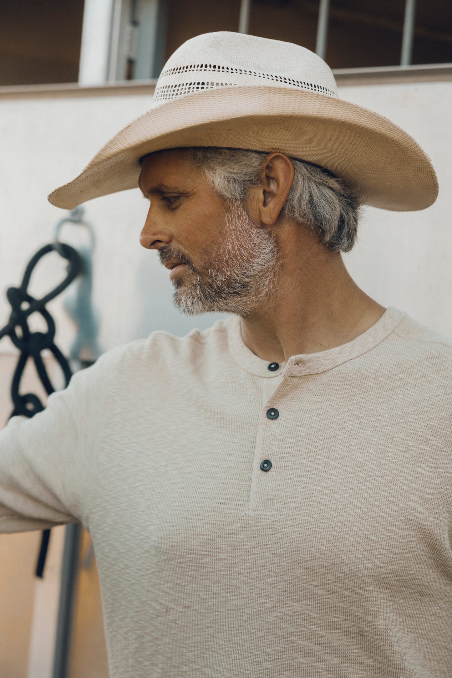 Clint Long Sleeve Waffle Henley - Dried Herb