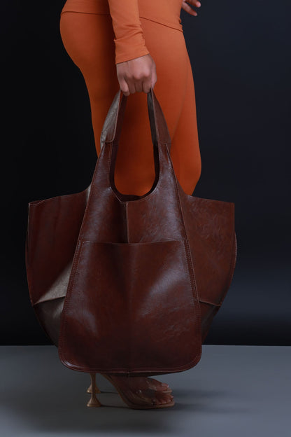 Plenty Of Time Faux Leather Tote Bag - Coffee