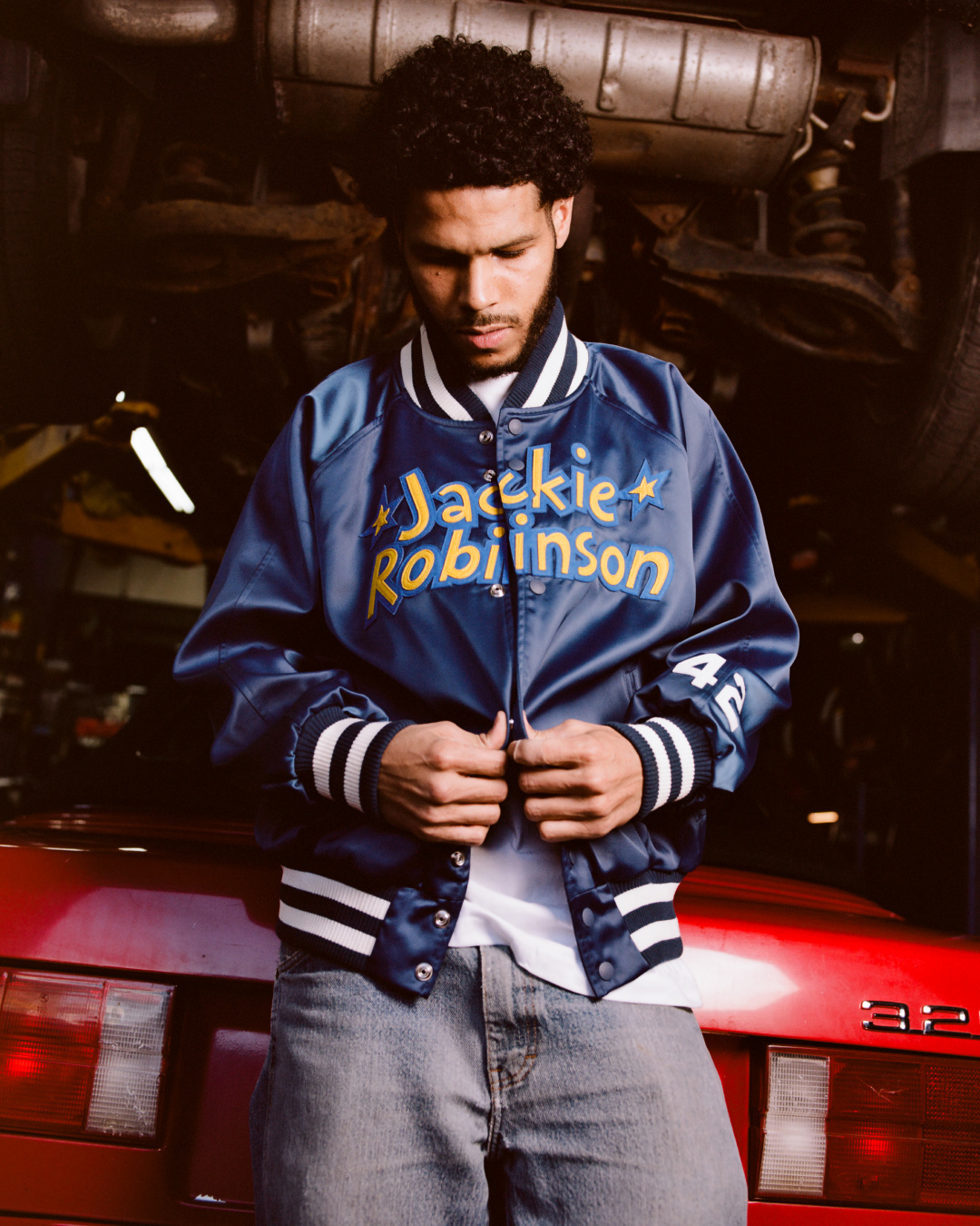 Jackie Robinson Comic Book Hero Cotton Lined Satin Varsity Jacket