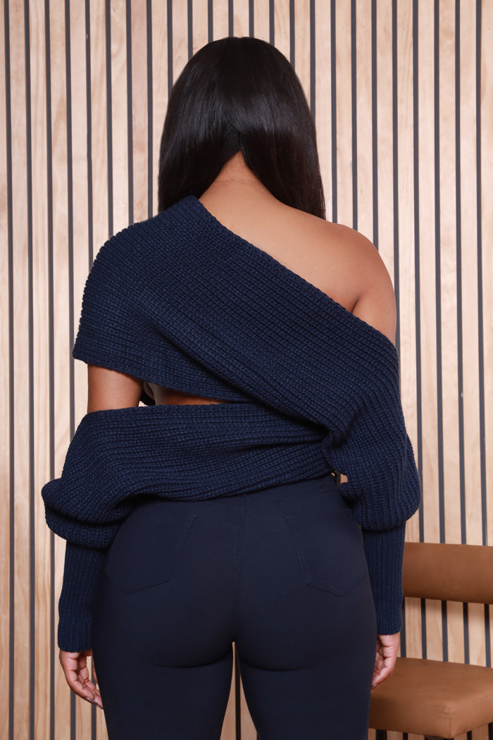 Multi Way Wrap Sweater - Navy Blue