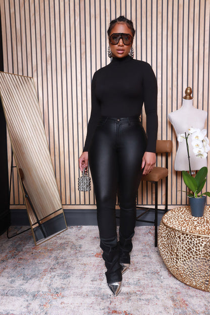 Get It Twisted Faux Leather Stacked Jeans - Black