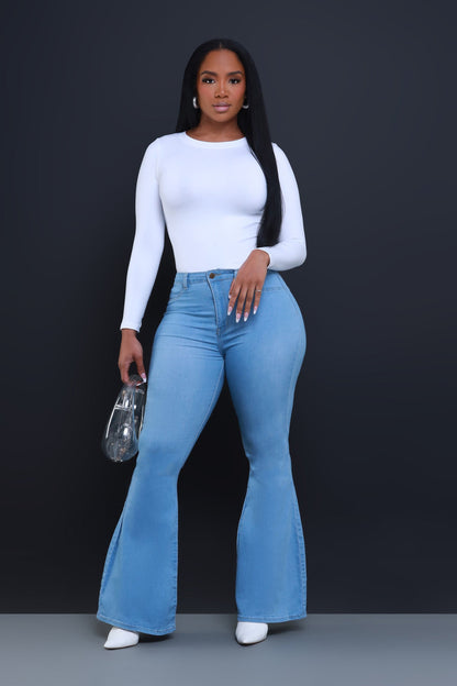 Bing High Waist Super Stretch Bell Bottom Jeans - Light Wash
