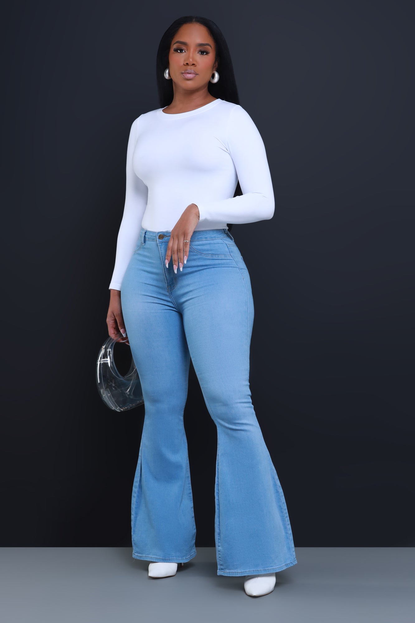 Bing High Waist Super Stretch Bell Bottom Jeans - Light Wash