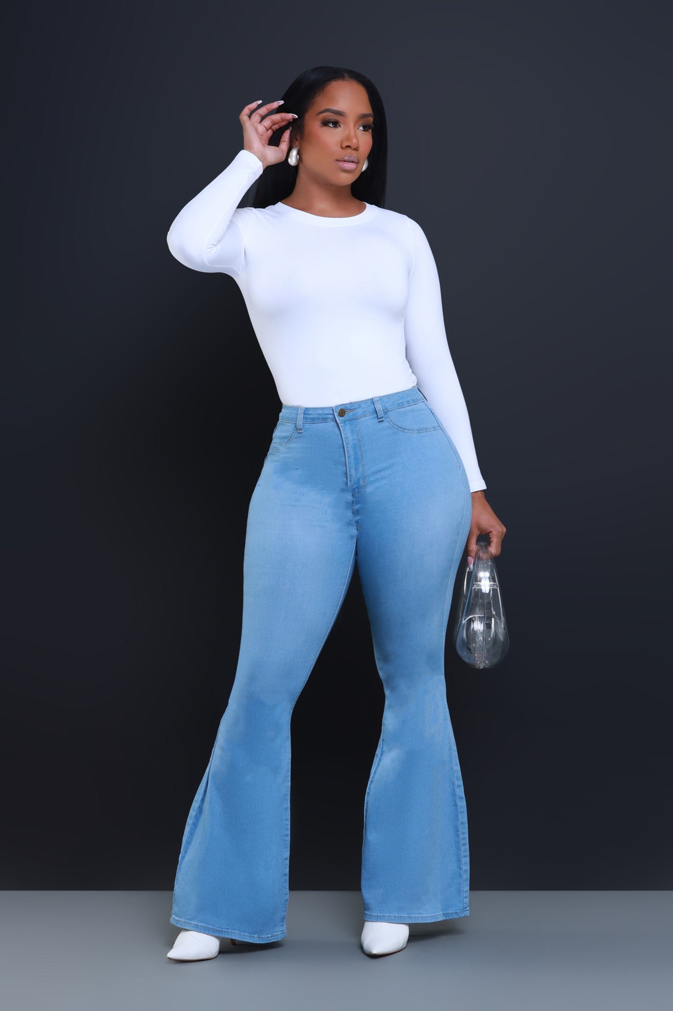 Bing High Waist Super Stretch Bell Bottom Jeans - Light Wash