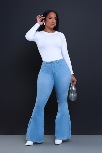Bing High Waist Super Stretch Bell Bottom Jeans - Light Wash