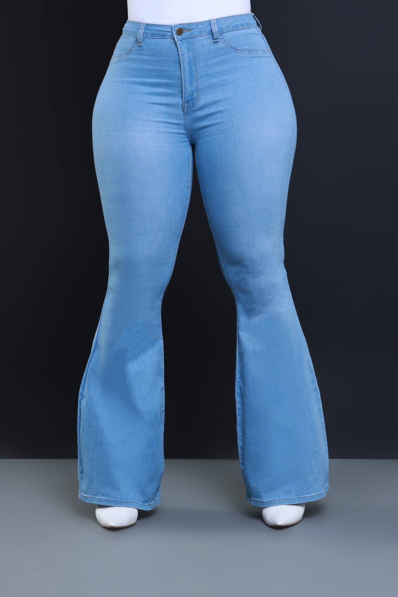 Bing High Waist Super Stretch Bell Bottom Jeans - Light Wash