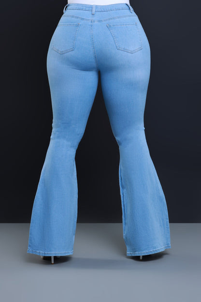Bing High Waist Super Stretch Bell Bottom Jeans - Light Wash