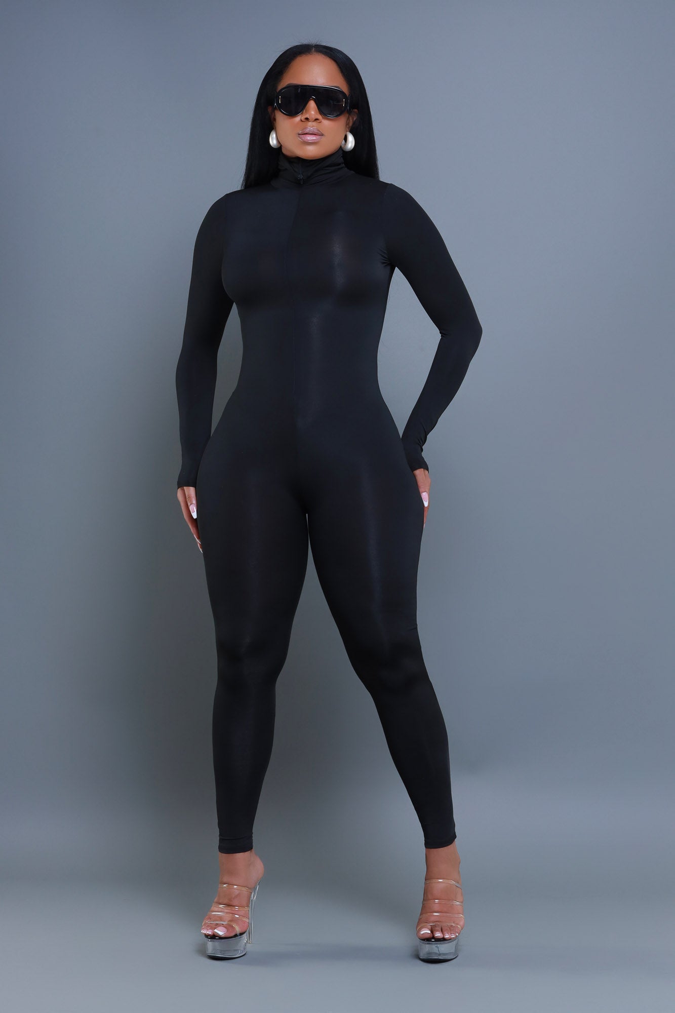 High Class Mock Neck Jumpsuit - Black