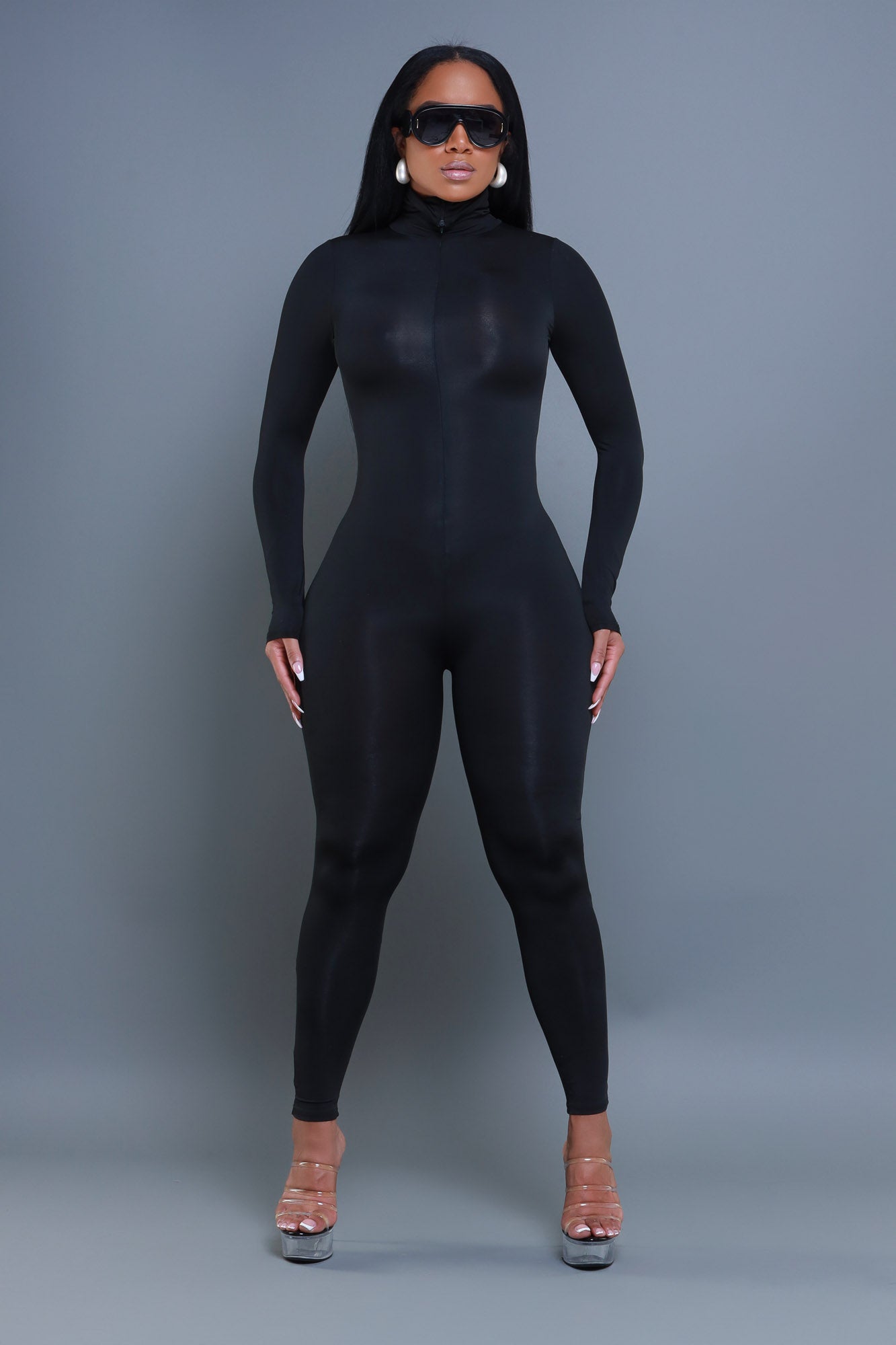 High Class Mock Neck Jumpsuit - Black