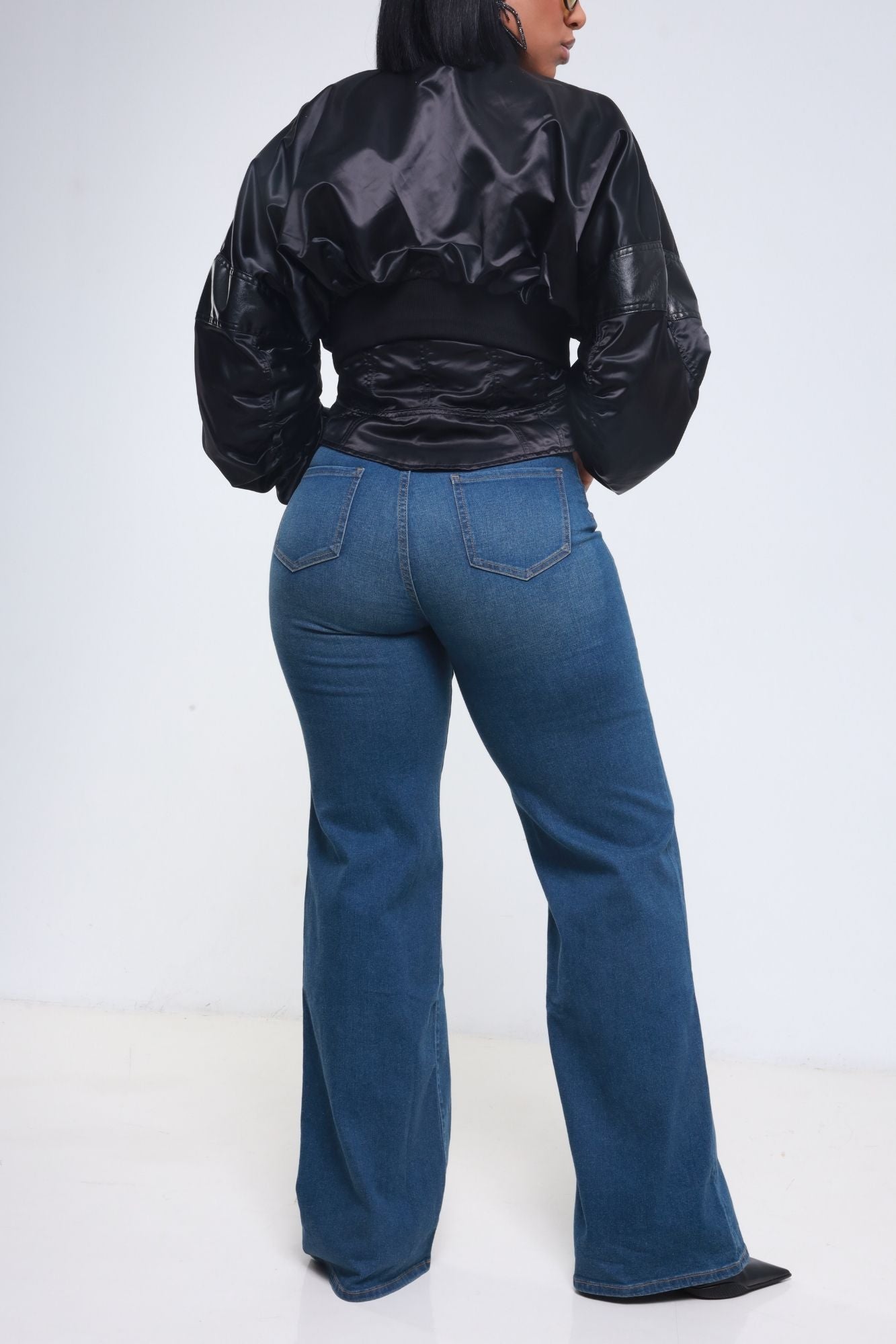 Just Kidding High Rise Distressed Wide Leg Jeans - Med Wash