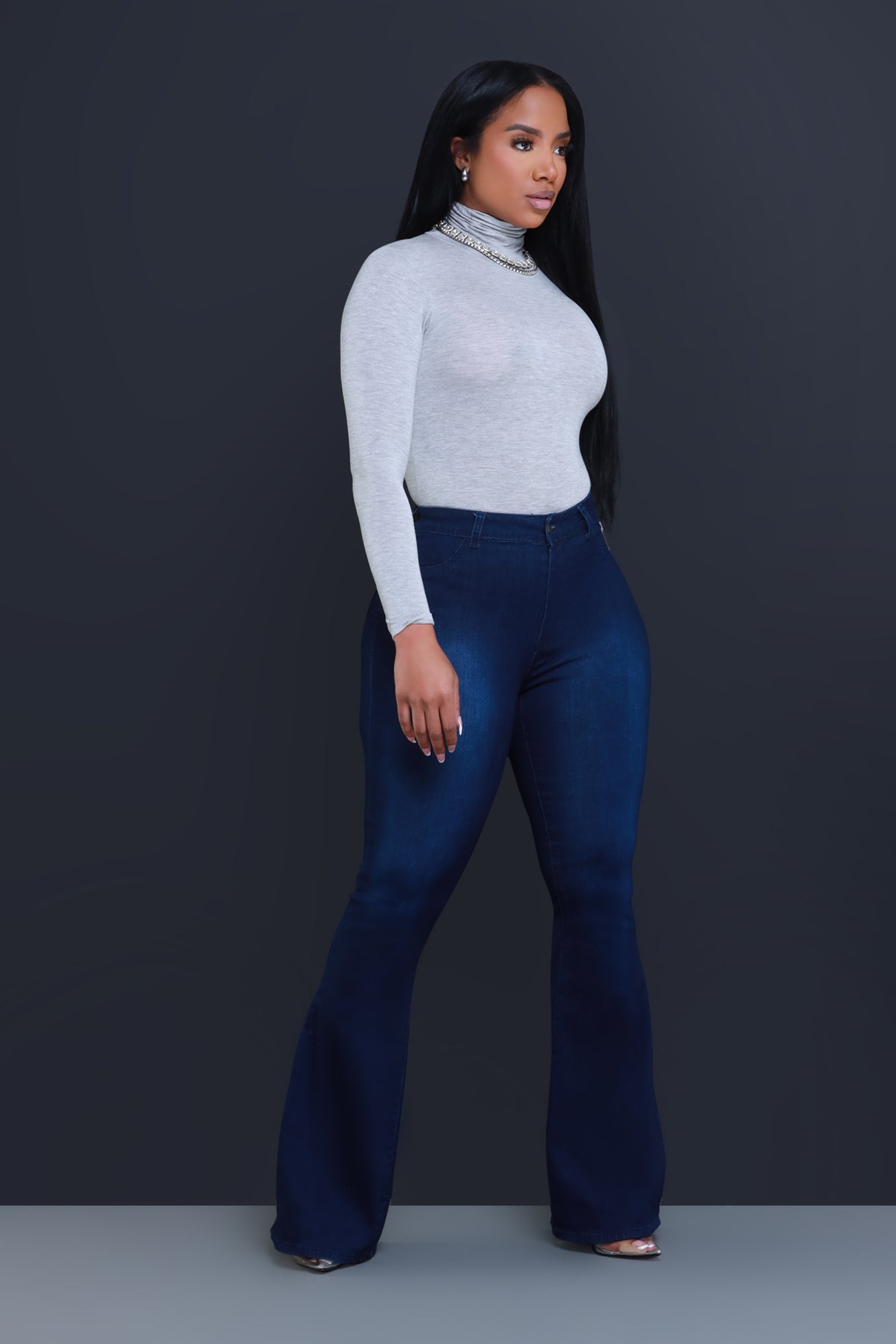 Bing High Waist Super Stretch Bell Bottom Jeans - Dark Wash