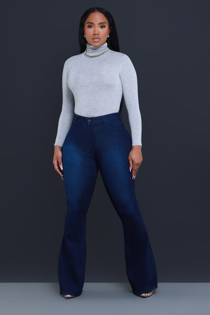 Bing High Waist Super Stretch Bell Bottom Jeans - Dark Wash