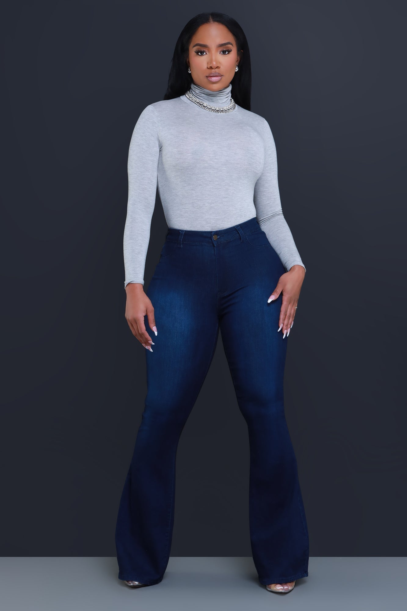 Bing High Waist Super Stretch Bell Bottom Jeans - Dark Wash
