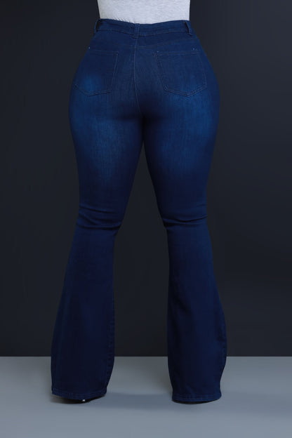 Bing High Waist Super Stretch Bell Bottom Jeans - Dark Wash
