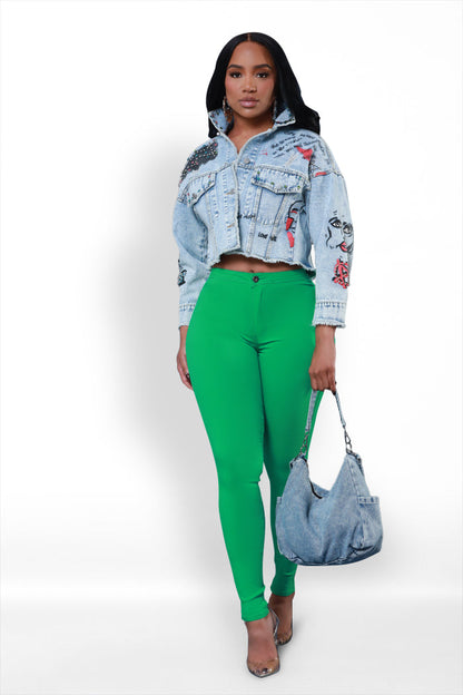 Super Swank High Waist Stretchy Jeans - Kelly Green Limited Color