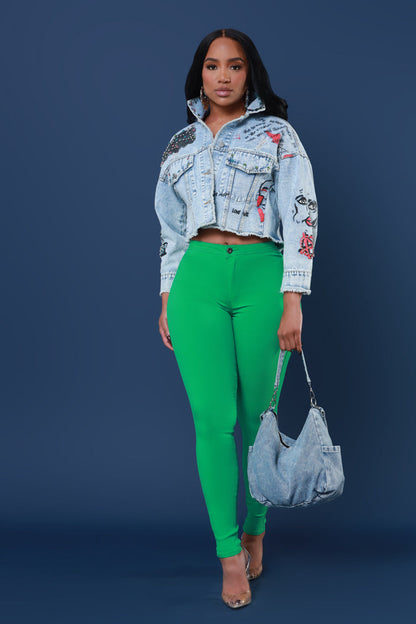 Super Swank High Waist Stretchy Jeans - Kelly Green Limited Color