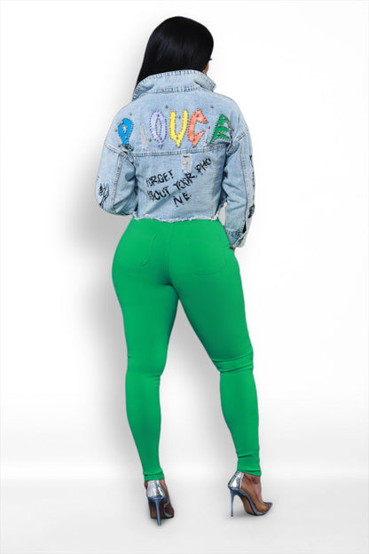 Super Swank High Waist Stretchy Jeans - Kelly Green Limited Color