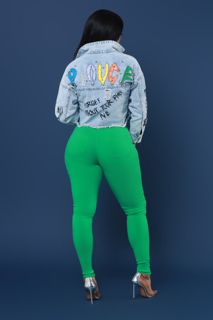 Super Swank High Waist Stretchy Jeans - Kelly Green Limited Color