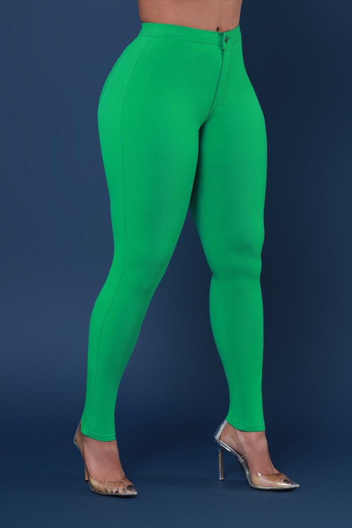 Super Swank High Waist Stretchy Jeans - Kelly Green Limited Color