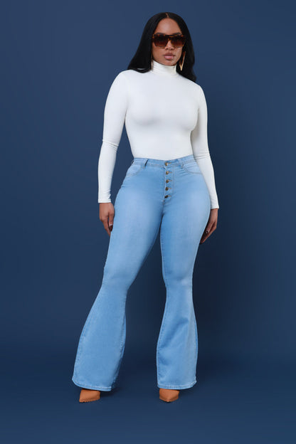 Dina High Waist Stretchy Hourglass Bell Bottom Jeans - Light Wash