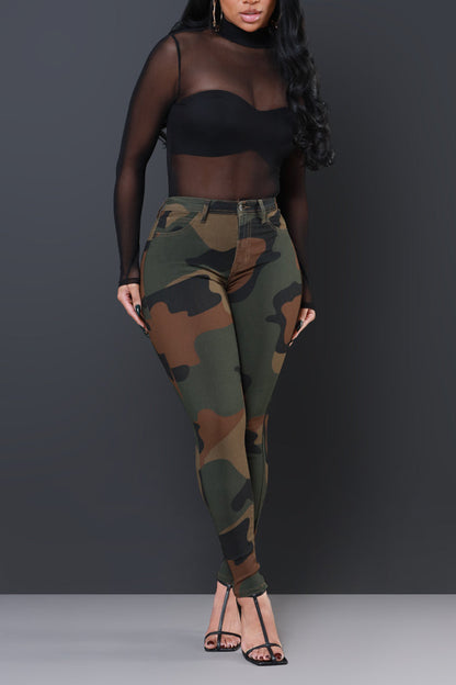 Drive Me Crazy High-Rise Camo Stretch Skinny Jeans - Abstract Camouflage