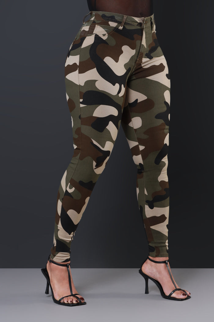 Drive Me Crazy High-Rise Camo Stretch Skinny Jeans - Olive Camouflage