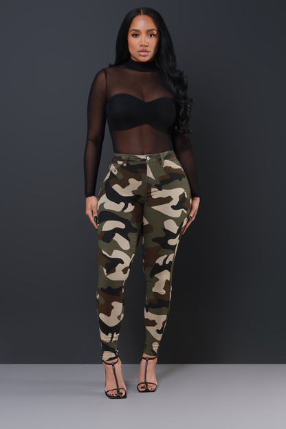 Drive Me Crazy High-Rise Camo Stretch Skinny Jeans - Olive Camouflage