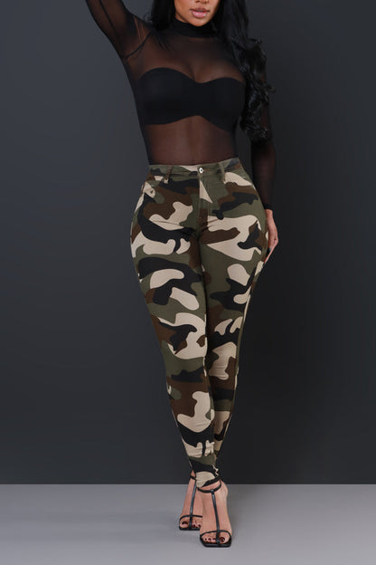 Drive Me Crazy High-Rise Camo Stretch Skinny Jeans - Olive Camouflage