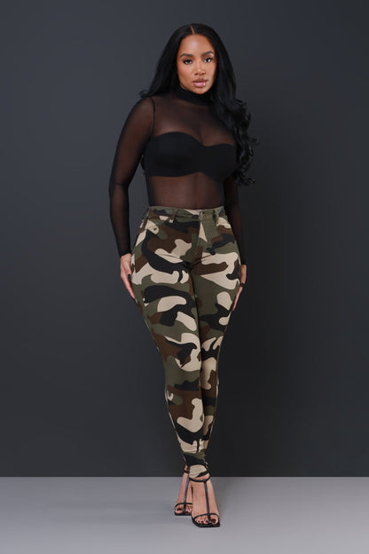 Drive Me Crazy High-Rise Camo Stretch Skinny Jeans - Olive Camouflage