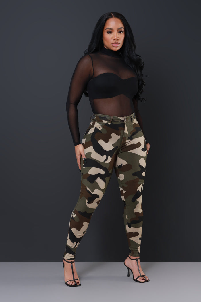 Drive Me Crazy High-Rise Camo Stretch Skinny Jeans - Olive Camouflage