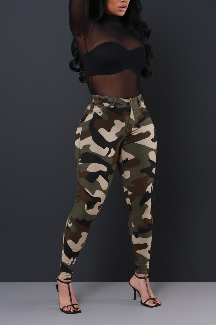 Drive Me Crazy High-Rise Camo Stretch Skinny Jeans - Olive Camouflage