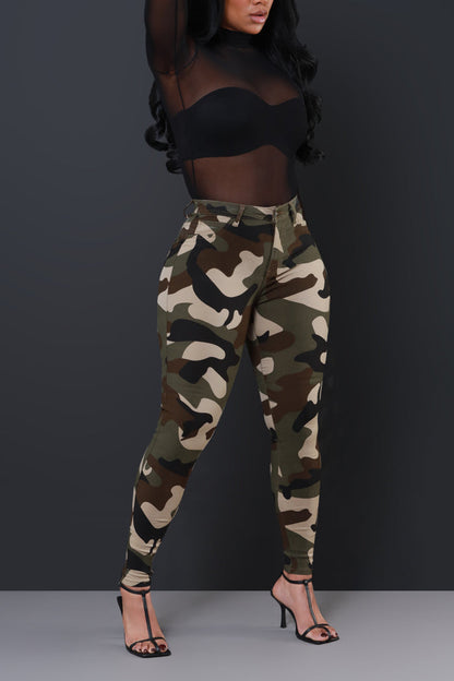 Drive Me Crazy High-Rise Camo Stretch Skinny Jeans - Olive Camouflage