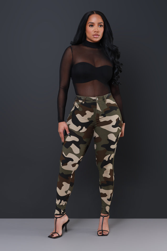 Drive Me Crazy High-Rise Camo Stretch Skinny Jeans - Olive Camouflage